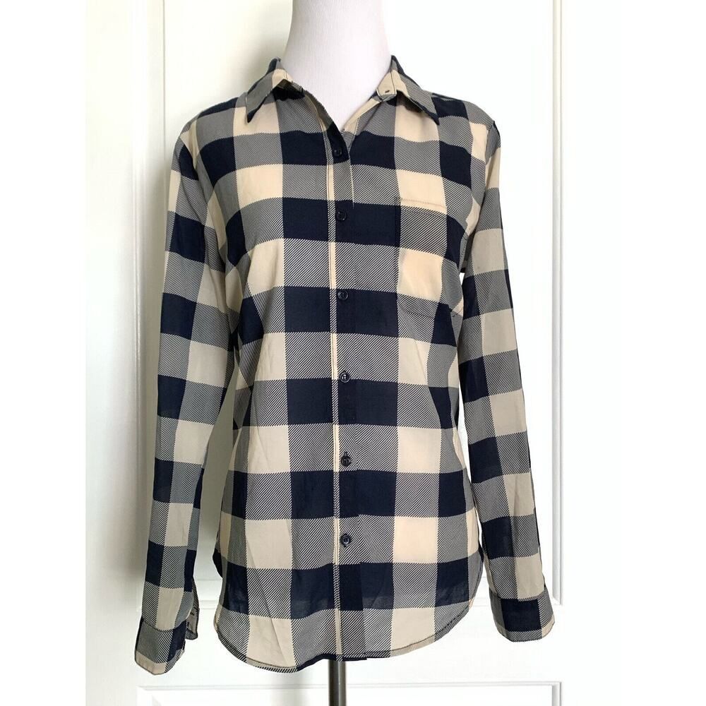 Buffalo Plaid Checkered Button-Down Blouse Top Casual Shirt Lightweight M